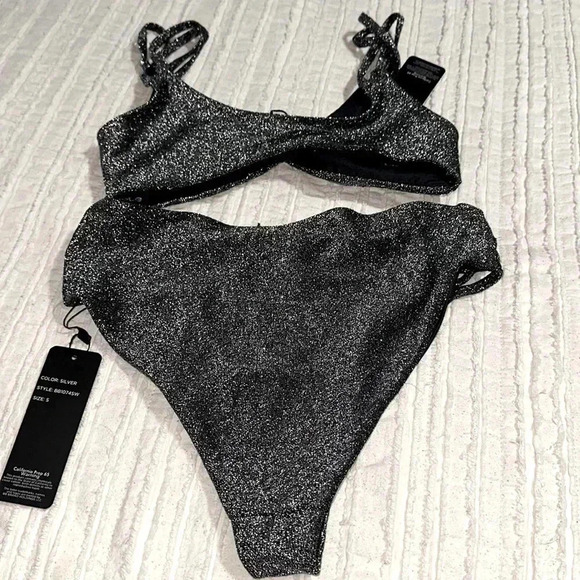BEBE SZ S Black Metallic Bikini swimsuit - Picture 2 of 5